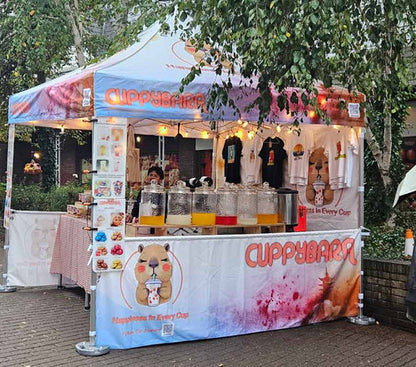 Custom printed gazebo with printed half walls